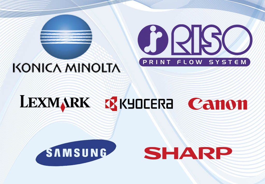 Logotypy / marki - Konica Minolta, Riso, Lexmark, Kyocera, Canon, Samsung, Sharp, ...